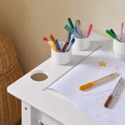 Sobuy Kmb60-W, Kids Desk And Chair Set Kids Study Table And Chair Set With 2 Storage Shelves And Paper Roll Holder,white - thumbnail 9