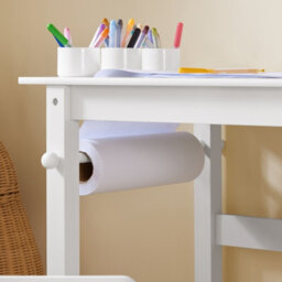 Sobuy Kmb60-W, Kids Desk And Chair Set Kids Study Table And Chair Set With 2 Storage Shelves And Paper Roll Holder,white - thumbnail 8