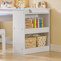 Sobuy Kmb60-W, Kids Desk And Chair Set Kids Study Table And Chair Set With 2 Storage Shelves And Paper Roll Holder,white - thumbnail 4