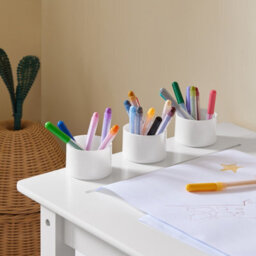Sobuy Kmb60-W, Kids Desk And Chair Set Kids Study Table And Chair Set With 2 Storage Shelves And Paper Roll Holder,white - thumbnail 7