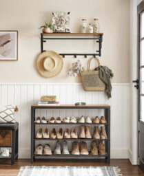 Songmics Shoe Rack, Shoe Organiser With 3 Mesh Shelves, For Hallway, Living Room, Bedroom, Simple Structure, Stable, Industrial - thumbnail 1