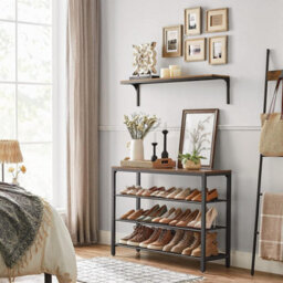 Songmics Shoe Rack, Shoe Organiser With 3 Mesh Shelves, For Hallway, Living Room, Bedroom, Simple Structure, Stable, Industrial - thumbnail 2