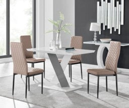 Furniturebox Uk Monza 4 White/grey Dining Table & 4 Cappuccino Milan Black Leg Chairs - thumbnail 1