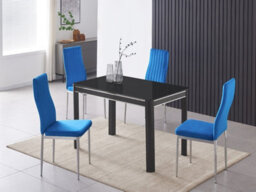 Furnizone UK Milano 4-Seater Black Glass Dining Table And 4 Monza Blue Velvet Chairs