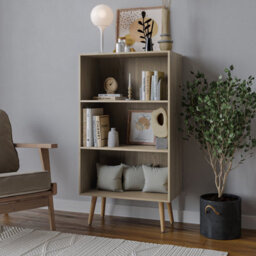 Urbn-Living Urbnliving 90Cm Height Wide Oak 3 Tier Bookcase Storage Cabinet Scandinavian Style Beech Legs - thumbnail 2
