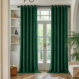 Oxford Homeware Eyelet Velvet Curtains Emerald Green Fully Lined Blackout Thermal Insulated Eyelet Curtains Pair (W)168Cmx(L)183Cm - thumbnail 8