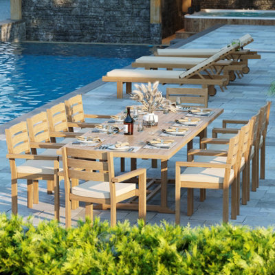 Eterna Mylor Teak Garden Outdoor Dining Table & 10 Seat Chair Set - With Cream Cushions - image 1