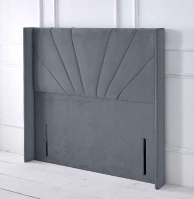 "Adore Designs Alexander Winged Plush Velvet 5Ft Kingsize 50"" Floor Standing Headboard - Grey"