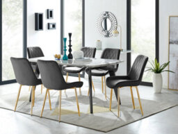 Furniturebox Andria Black Leg Marble Effect Dining Table And 6 Black Pesaro Gold Leg Chairs