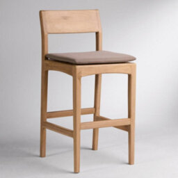 Where Saints Go Ltd Natur Counter Stool, Removable Grey Fabric Seat Pad, Solid Teak Frame, Backrest By Where Saints Go - thumbnail 4