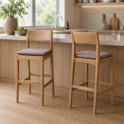 Where Saints Go Ltd Natur Counter Stool, Removable Grey Fabric Seat Pad, Solid Teak Frame, Backrest By Where Saints Go - thumbnail 1
