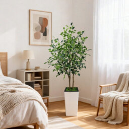 London Boutique Artificial Ficus Tree With Tall Planter, 150 Cm Faux Indoor Plant, Uv Resistant Silk Leaves, White Pot Decor - thumbnail 6