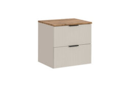 Impact Furniture Bathroom Countertop Vanity Sink Unit Fluted Wall Cabinet With Drawers Beige Cashmere 600mm Oak Worktop Adel - thumbnail 4