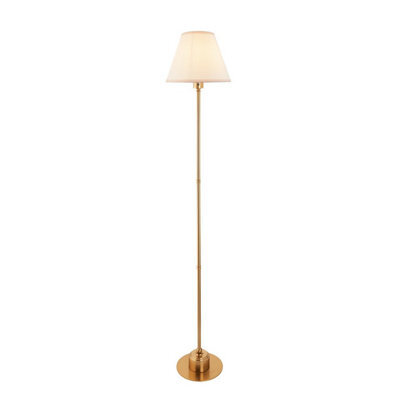 Luminosa Lighting Luminosa Burley Rechargeable Brushed Aged Brass Plate Floor Lamp With Vintage White Fabric Ivy Shade 25Cm Integrated Led - image 1