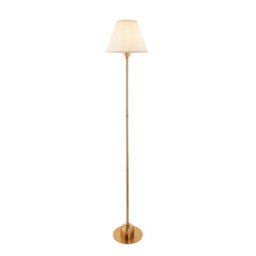 Luminosa Lighting Luminosa Burley Rechargeable Brushed Aged Brass Plate Floor Lamp With Vintage White Fabric Ivy Shade 25Cm Integrated Led