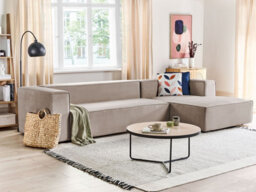 Beliani Corner Sofa 3 Seater Vernon Velvet Taupe Left Hand - thumbnail 2