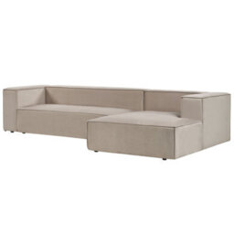 Beliani Corner Sofa 3 Seater Vernon Velvet Taupe Left Hand - thumbnail 4
