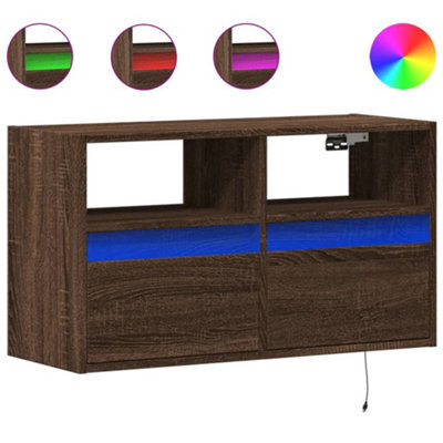 Berkfield Durable Tv Wall Cabinet With Led Lights Brown Oak 80X31X45 Cm - image 1