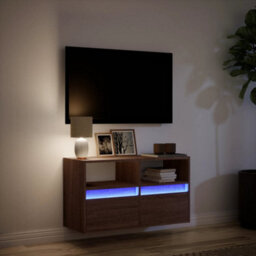 Berkfield Durable Tv Wall Cabinet With Led Lights Brown Oak 80X31X45 Cm - thumbnail 5