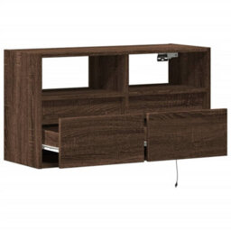 Berkfield Durable Tv Wall Cabinet With Led Lights Brown Oak 80X31X45 Cm - thumbnail 9