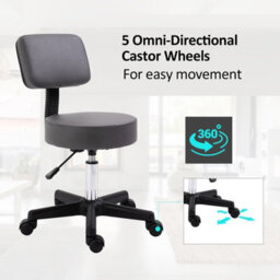Homcom Beautician's Adjustable Swivel Salon Chair Padded Seat Back 5 Wheels Grey - thumbnail 5