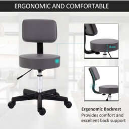 Homcom Beautician's Adjustable Swivel Salon Chair Padded Seat Back 5 Wheels Grey - thumbnail 4