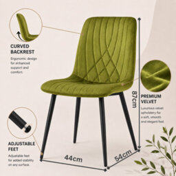 Oira Homes Round Glass Dining Table Set With 4 Olive Green Velvet Diamond Chairs 4 Seater Dining Room Set - thumbnail 5