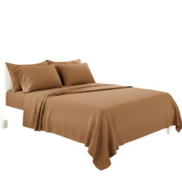 Plain Poly Cotton Easy Care Fitted Flat Sheet Matching Pillowcases Set Beige - thumbnail 2