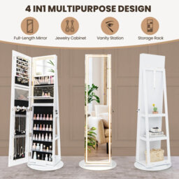 Costway 360 Swivel Jewelry Cabinet Lockable Jewelry Makeup Armoire W/ Led Lights - thumbnail 9