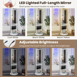 Costway 360 Swivel Jewelry Cabinet Lockable Jewelry Makeup Armoire W/ Led Lights - thumbnail 7