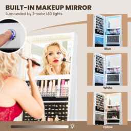 Costway 360 Swivel Jewelry Cabinet Lockable Jewelry Makeup Armoire W/ Led Lights - thumbnail 6