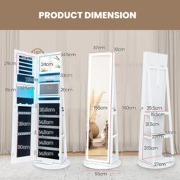 Costway 360 Swivel Jewelry Cabinet Lockable Jewelry Makeup Armoire W/ Led Lights - thumbnail 3
