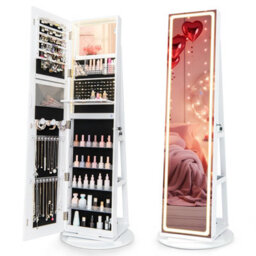 Costway 360 Swivel Jewelry Cabinet Lockable Jewelry Makeup Armoire W/ Led Lights - thumbnail 2