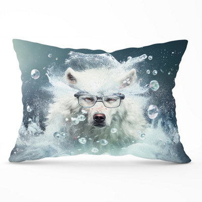 Warren Reed Designer White Wolf Splashart Cushions 33Cm X 48Cm