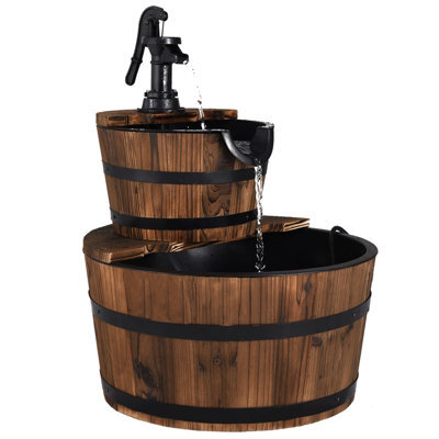 Costway Garden Wooden Barrel Fountain 2 Floors Water Feature W/pump - image 1