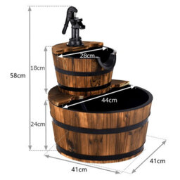 Costway Garden Wooden Barrel Fountain 2 Floors Water Feature W/pump - thumbnail 2