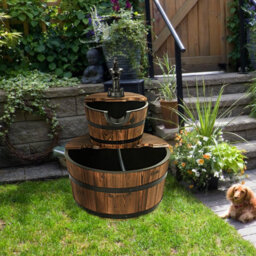 Costway Garden Wooden Barrel Fountain 2 Floors Water Feature W/pump - thumbnail 4
