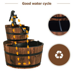 Costway Garden Wooden Barrel Fountain 2 Floors Water Feature W/pump - thumbnail 5