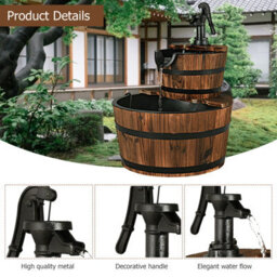 Costway Garden Wooden Barrel Fountain 2 Floors Water Feature W/pump - thumbnail 8