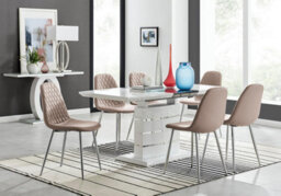 Furniturebox Uk Renato 120Cm High Gloss Extending Dining Table And 6 Cappuccino Corona Silver Leg Chairs - thumbnail 1