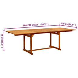 Berkfield Garden Dining Table (160-240)X100X75 Cm Solid Acacia Wood - thumbnail 9