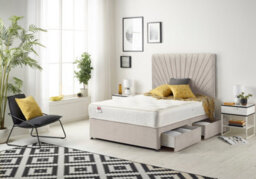 "Somnior Beds Platinum Divan Bed Set With 2 Drawers With Mattress & 30"" Headboard - Plush Velvet, Silver, 4Ft Small Double" - thumbnail 3