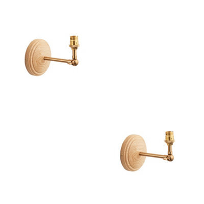 Loops 2 Pack Dimmable Wall Sconce Set - Ash Wood And Brushed Brass Finish With Adjustable Arms - image 1