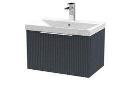Hudson Reed Fluted Wall Hung 1-Drawer Vanity And Thin-Edge Basin, Contemporary Sink Vanity Unit, Soft Black, 600mm - thumbnail 1