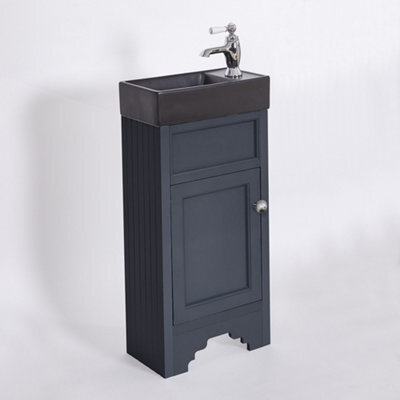 Homestylestore Black Grey 400mm Bathroom Vanity Unit With Black Basin And Chrome Round Handles - image 1