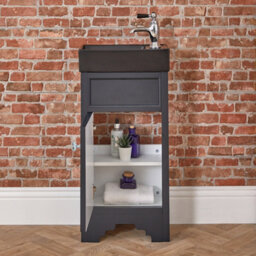 Homestylestore Black Grey 400mm Bathroom Vanity Unit With Black Basin And Chrome Round Handles - thumbnail 3