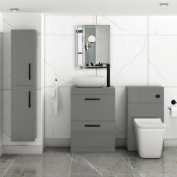 Royal Bathrooms 600mm Floor Standing Vanity Unit 2 Drawer Indigo Grey Gloss & Countertop Basin - Elva With Matt Black Handle - thumbnail 2