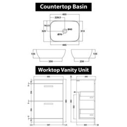Royal Bathrooms 600mm Floor Standing Vanity Unit 2 Drawer Indigo Grey Gloss & Countertop Basin - Elva With Matt Black Handle - thumbnail 4