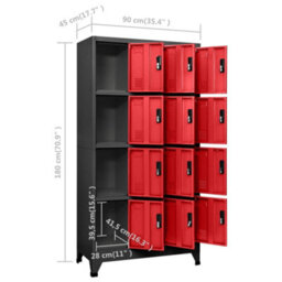 Berkfield Locker Cabinet Anthracite And Red 90X45X180 Cm Steel - thumbnail 8