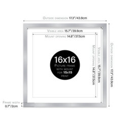 "16X16"" Silver Picture Frame - 16X16"" Square Frame With 15X15"" Mount For 16X16""/15X15"" Pictures Moderrn Style Thin Edge, 1 Pack" - thumbnail 2